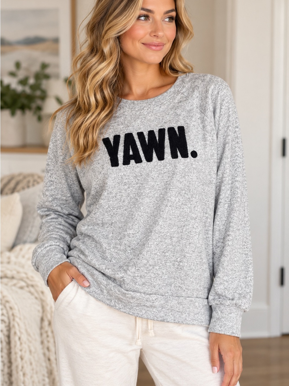 Secret Treasures YAWN Sleepwear L Gray Heather Loungewear Pullover Soft Travel